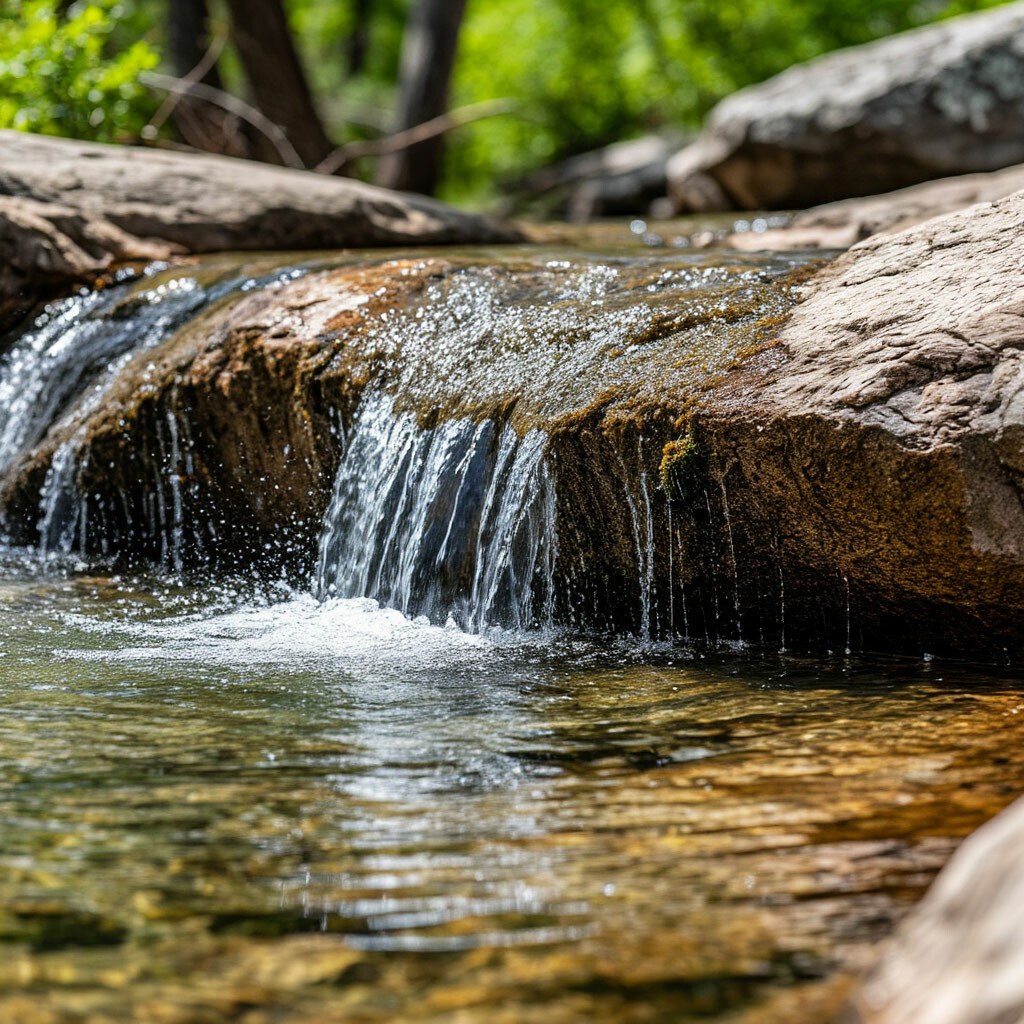Fresh water flowing over natural rock