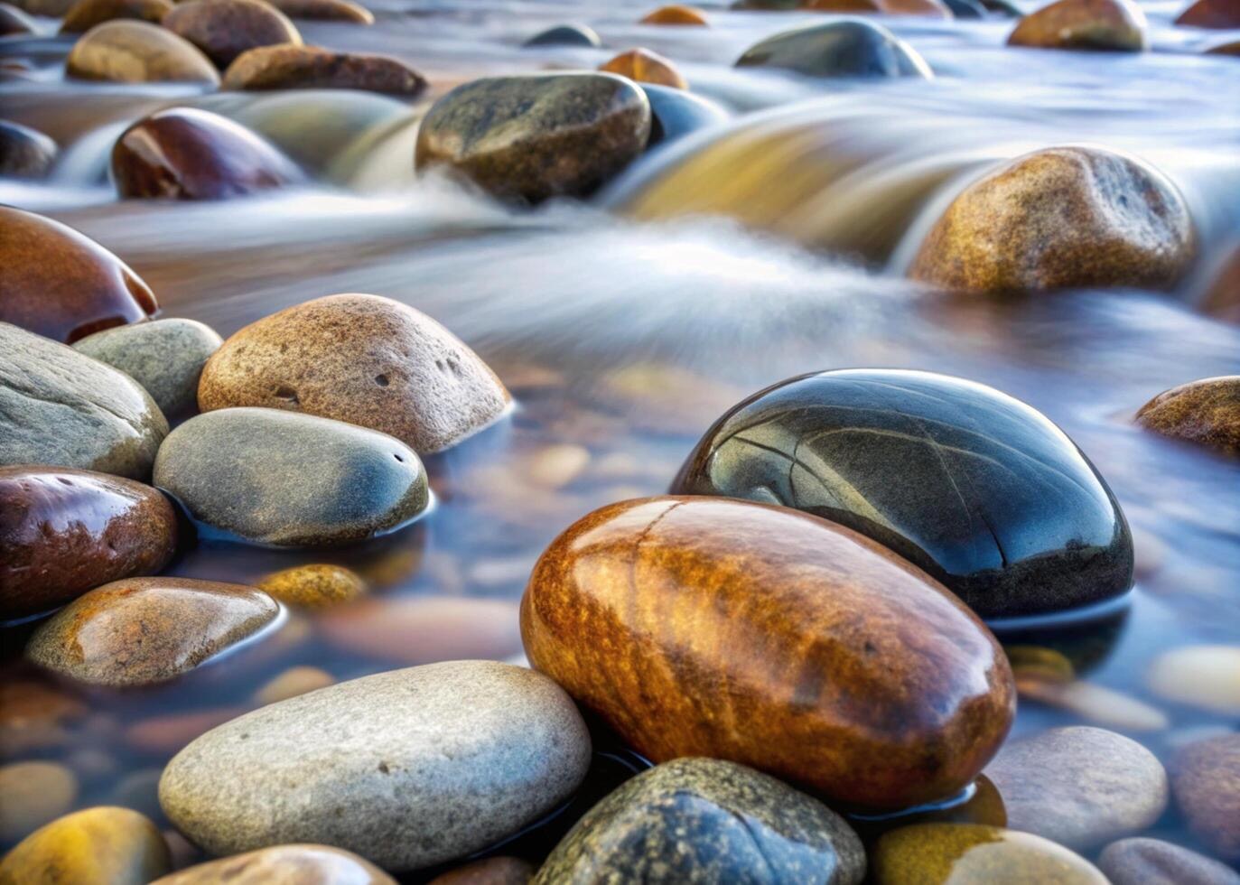 Water flowing around smooth river stones